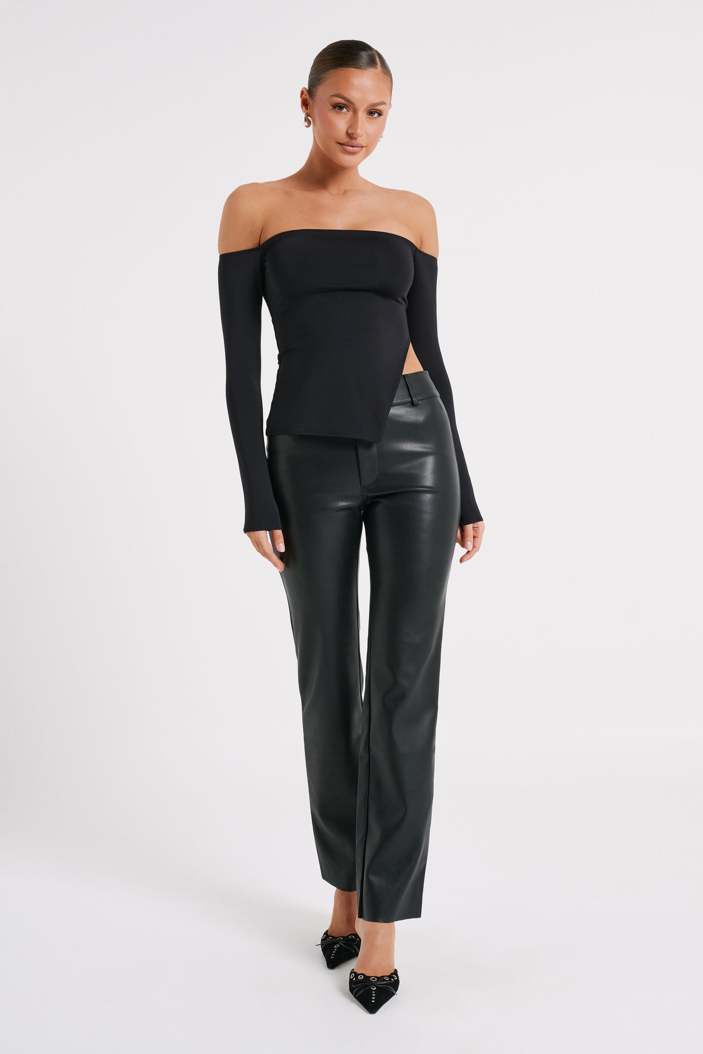 Laurette Faux Leather Straight Leg Pant - Black