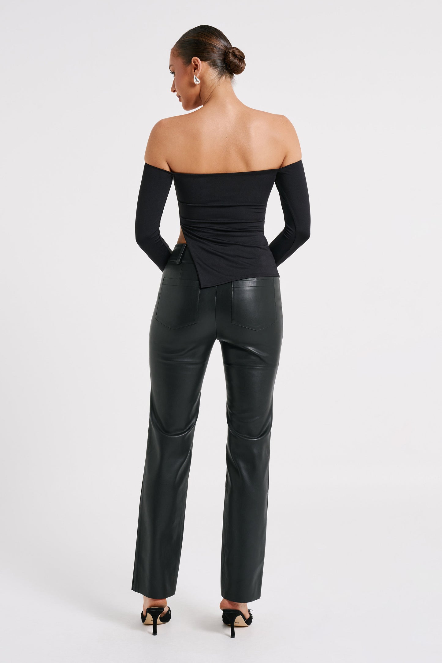 Laurette Faux Leather Straight Leg Pant - Black