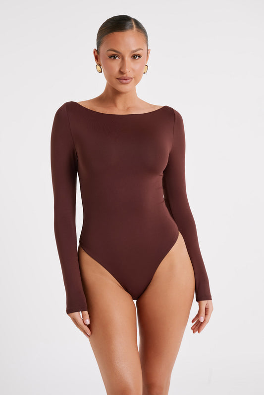 Cate Boatneck Long Sleeve Bodysuit - Chocolate