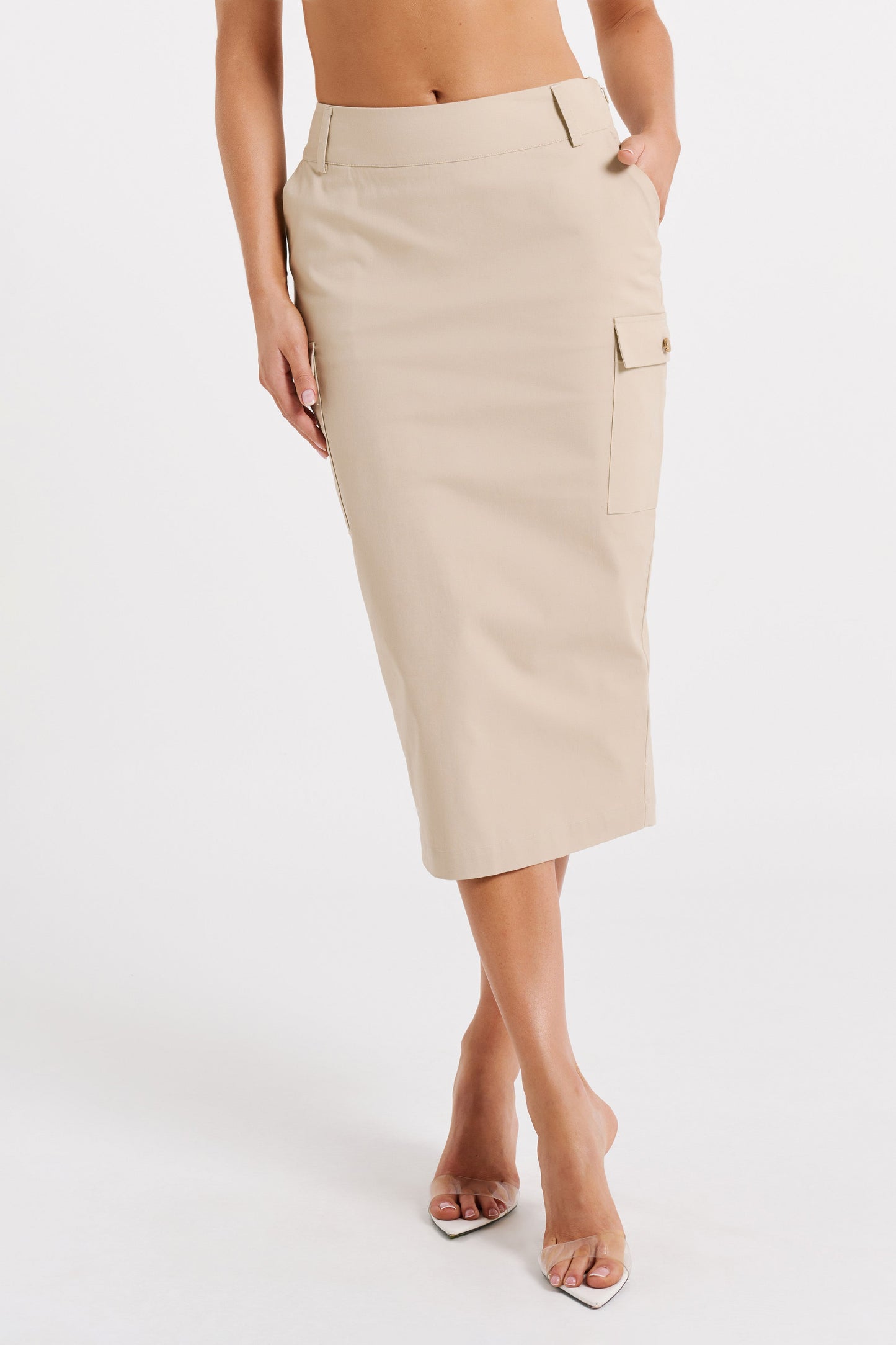 Lorna Mid Rise Cargo Skirt - Stone