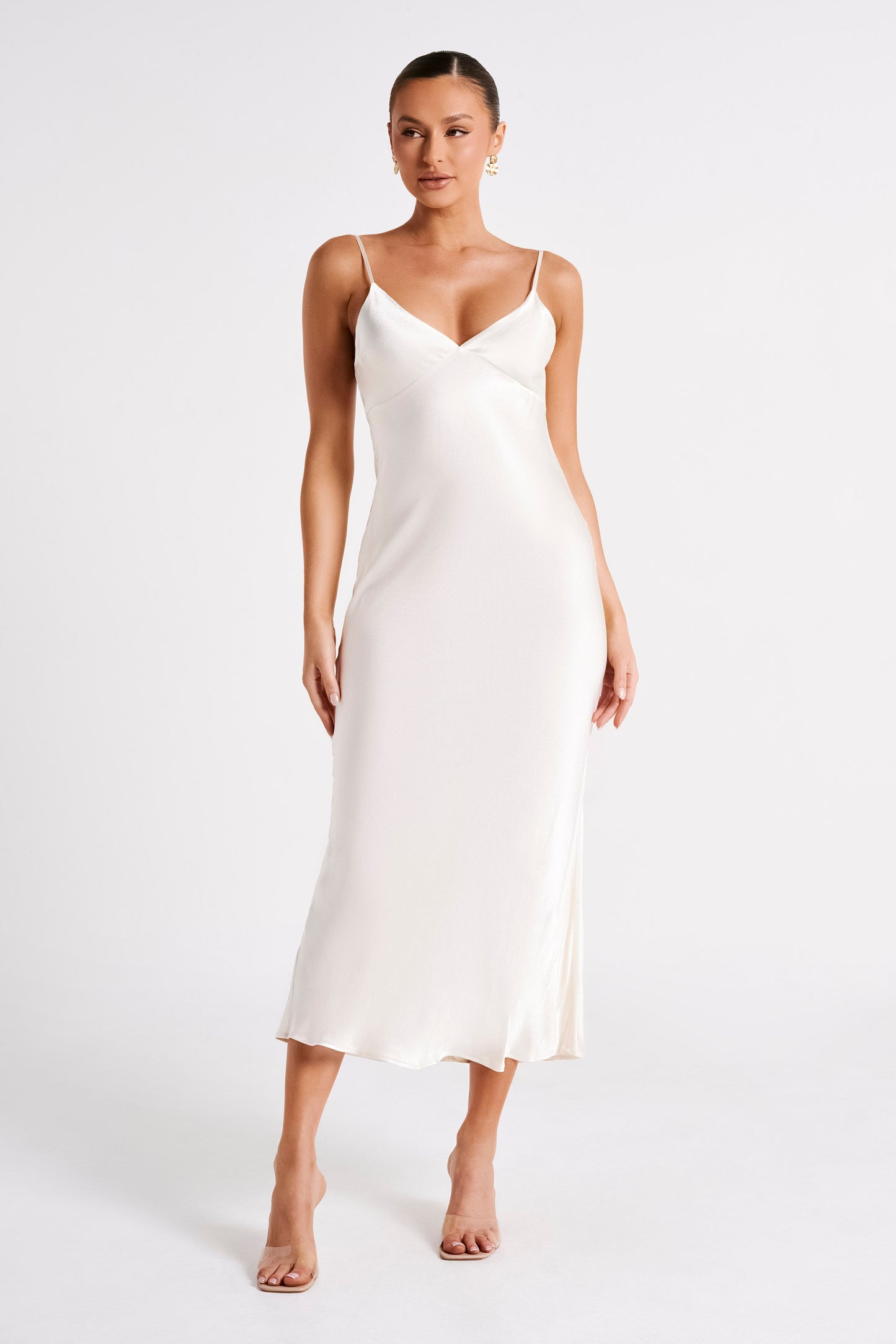 Kiko Satin Chiffon Midi Dress - Ivory