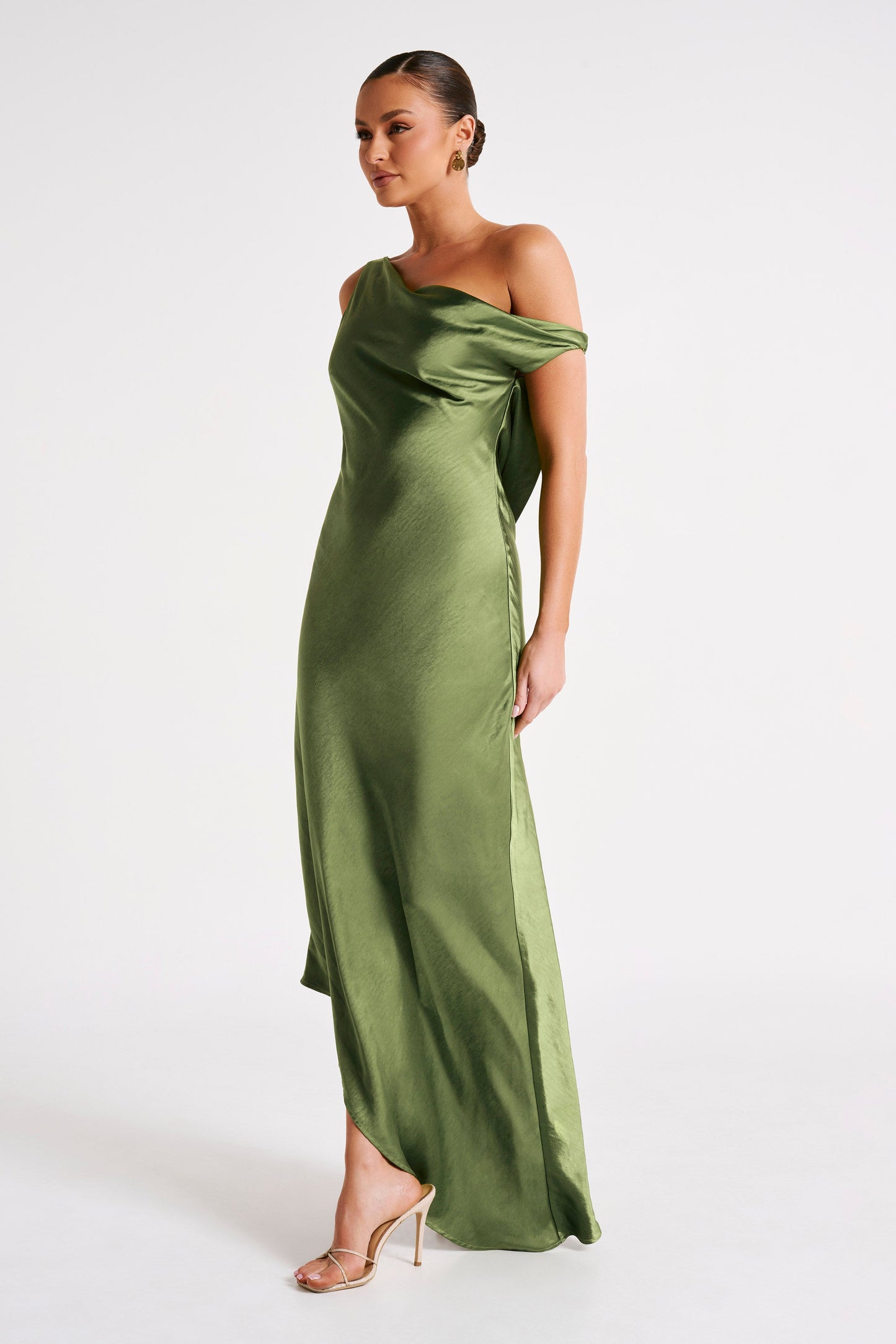 Yvette Slip Maxi Dress With Asymmetrical Hem - Emerald