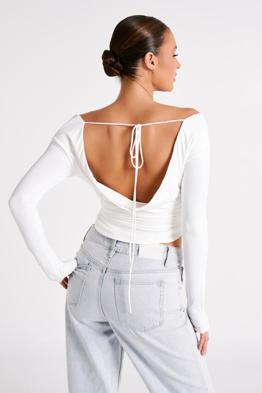 Emma Recycled Nylon Long Sleeve Top - White