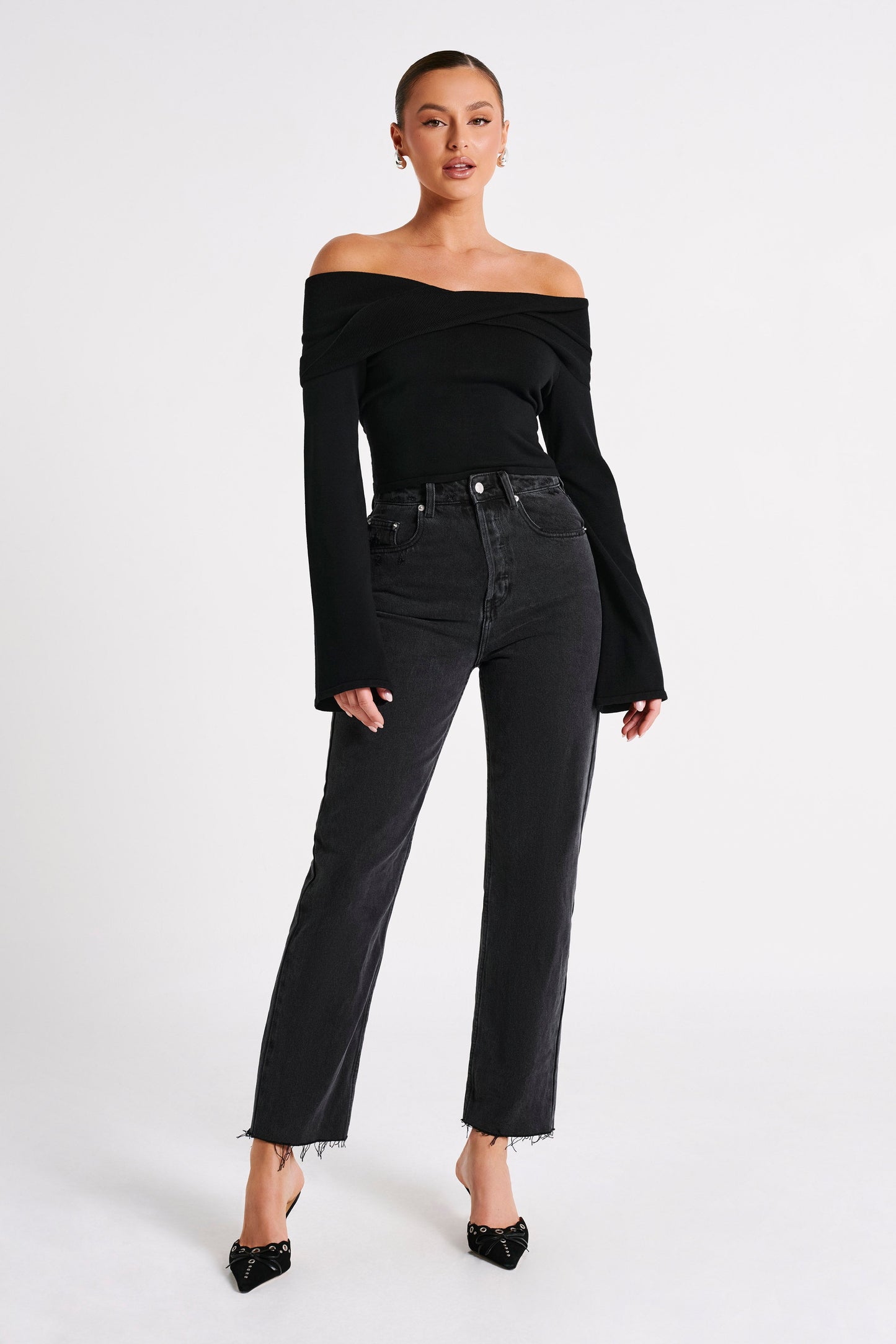 Marlisa Off Shoulder Twist Top - Black