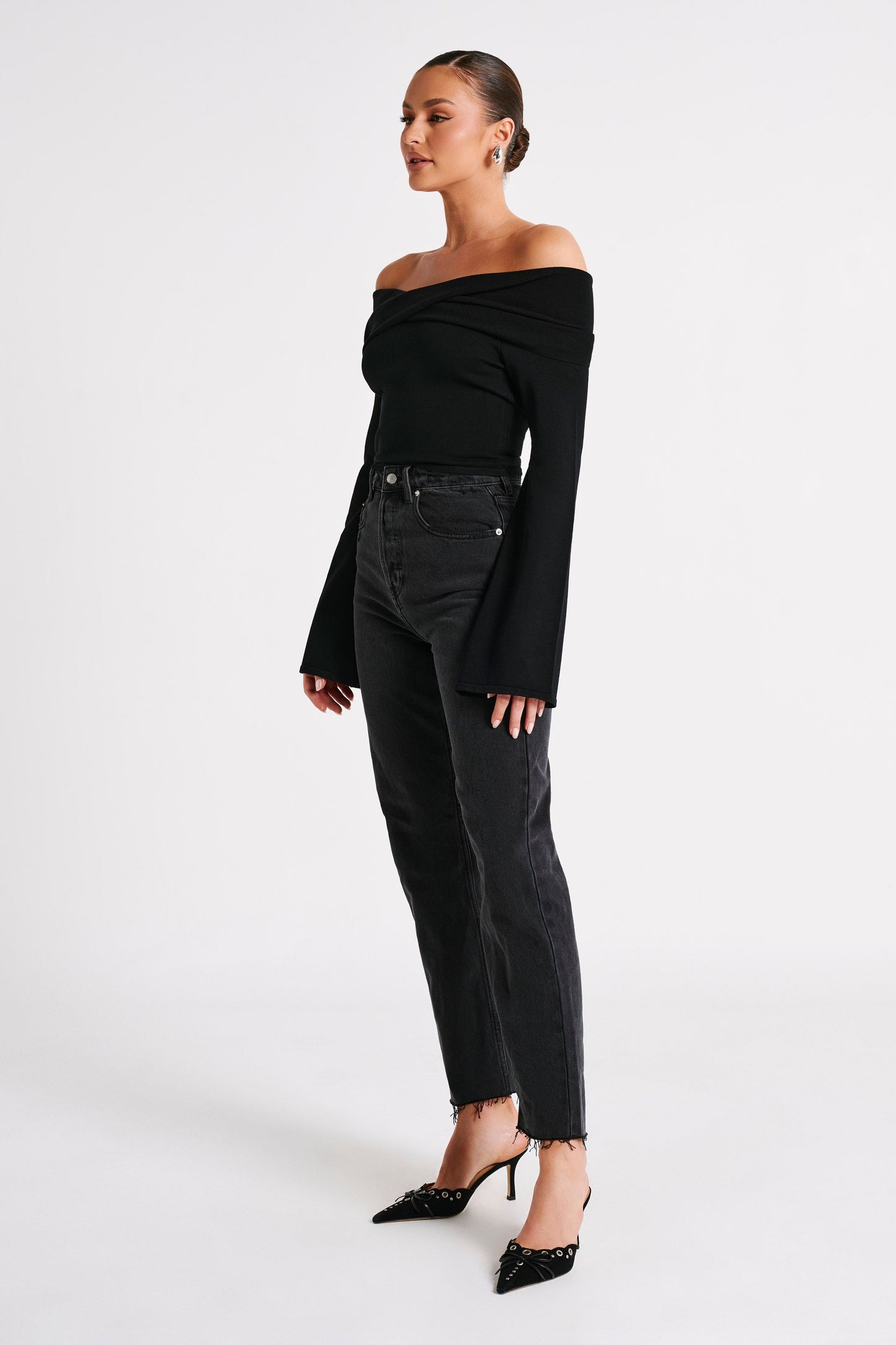 Marlisa Off Shoulder Twist Top - Black