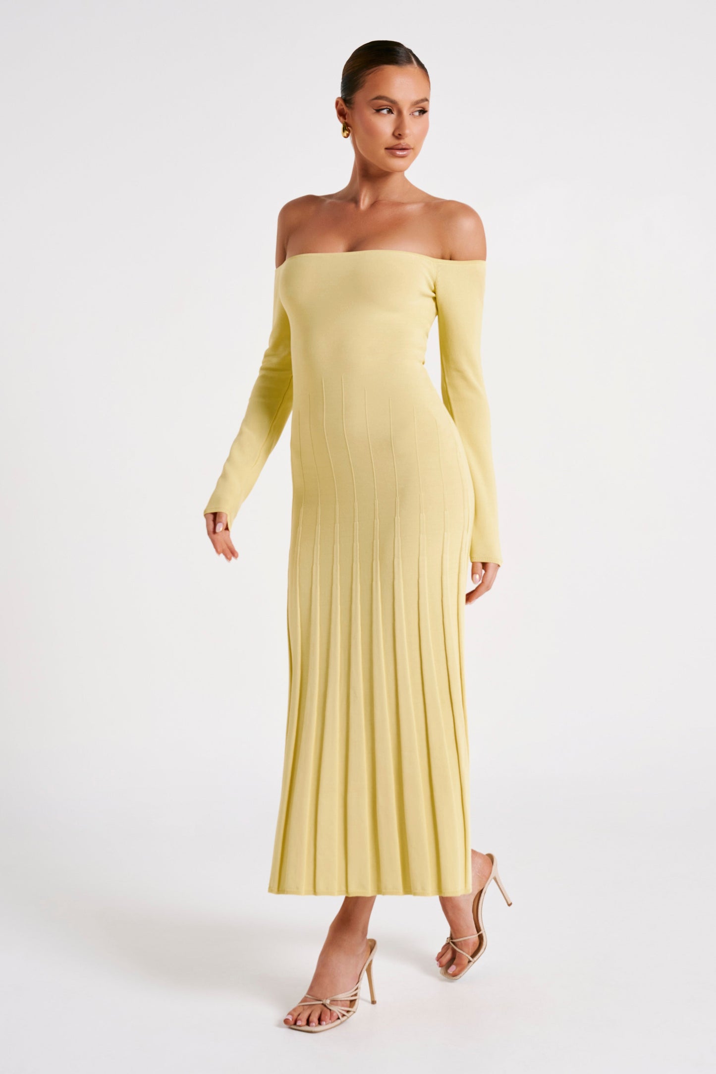 Emmeline Long Sleeve Rib Knit Midi Dress - Lemon