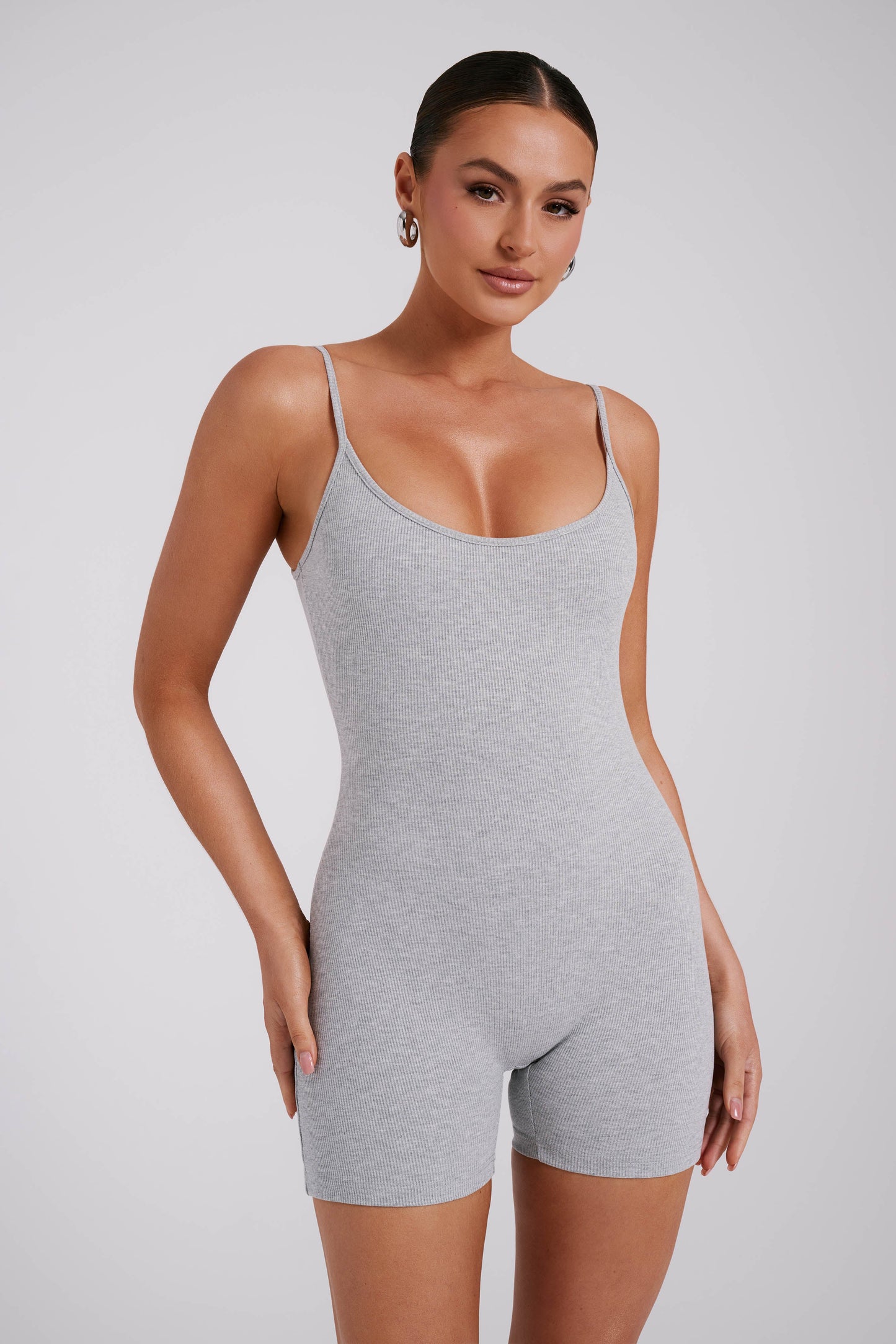 Alexis Ribbed Cami Playsuit - Grey Marle