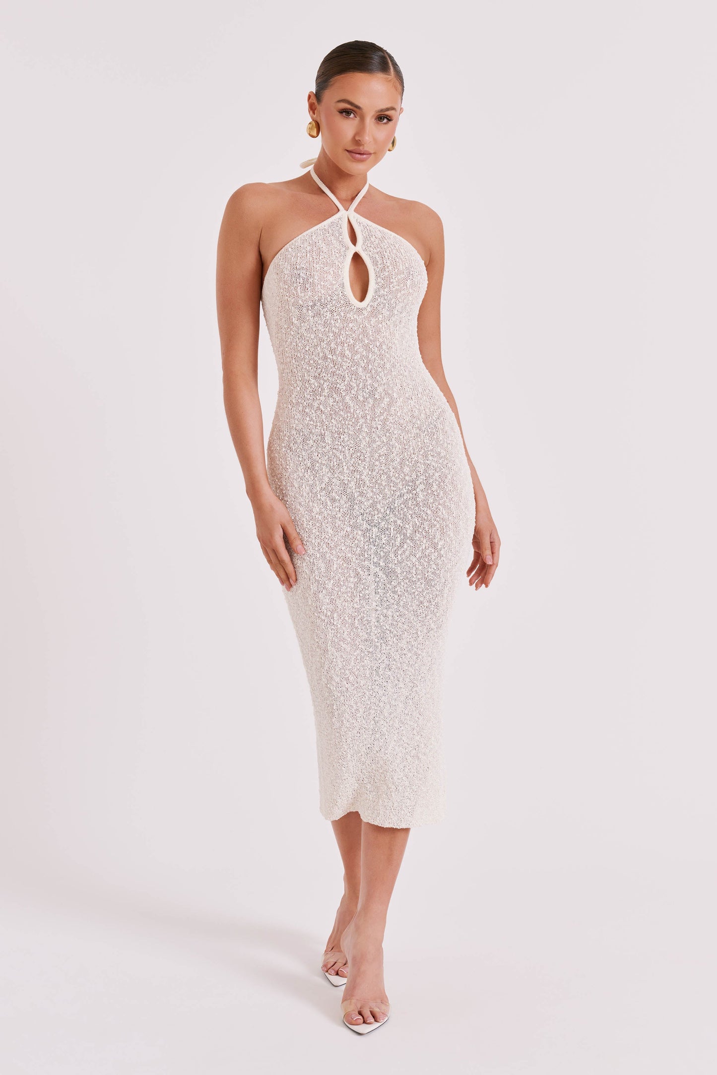 Kahali Boucle Halter Midi Dress - Cream