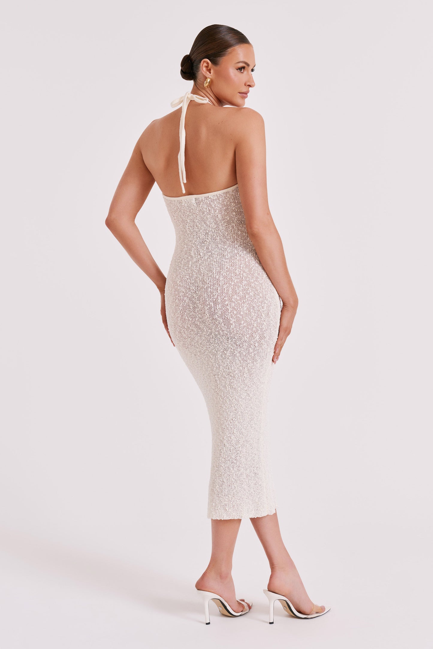 Kahali Boucle Halter Midi Dress - Cream