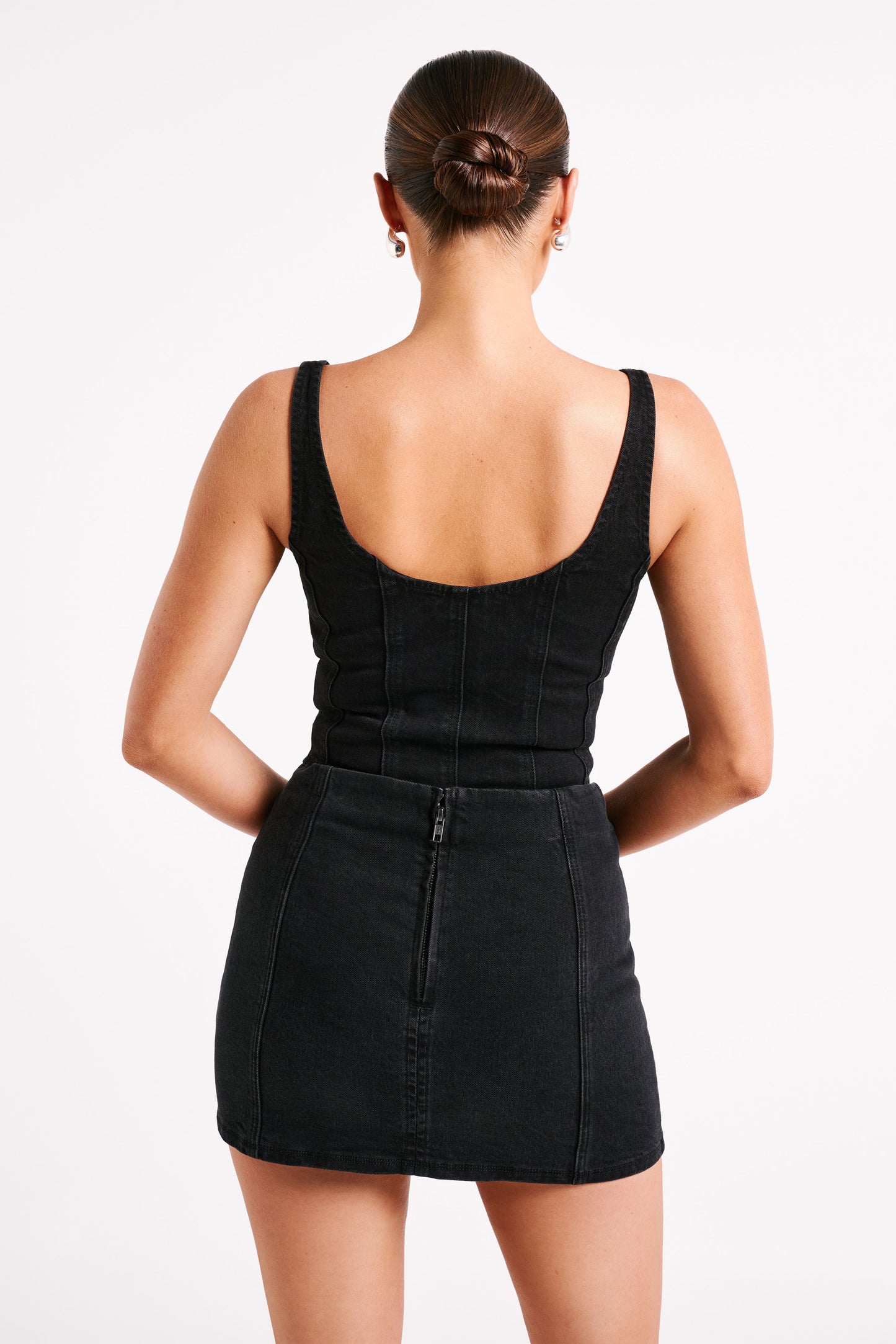 Leilani Corset Denim Top - Washed Black