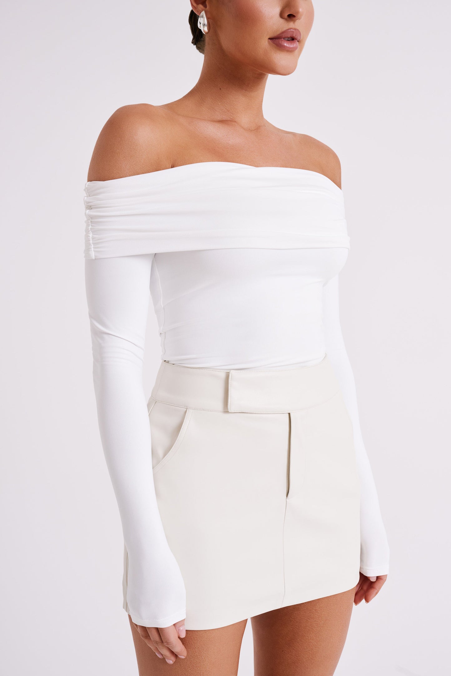 Lucinda Recycled Nylon Off Shoulder Top - White