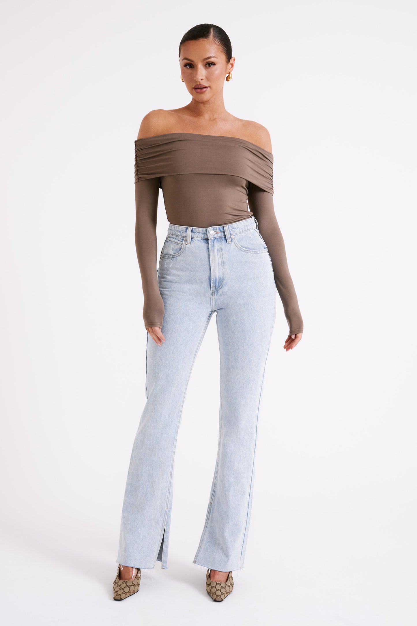 Lucinda Recycled Nylon Off Shoulder Top - Coco