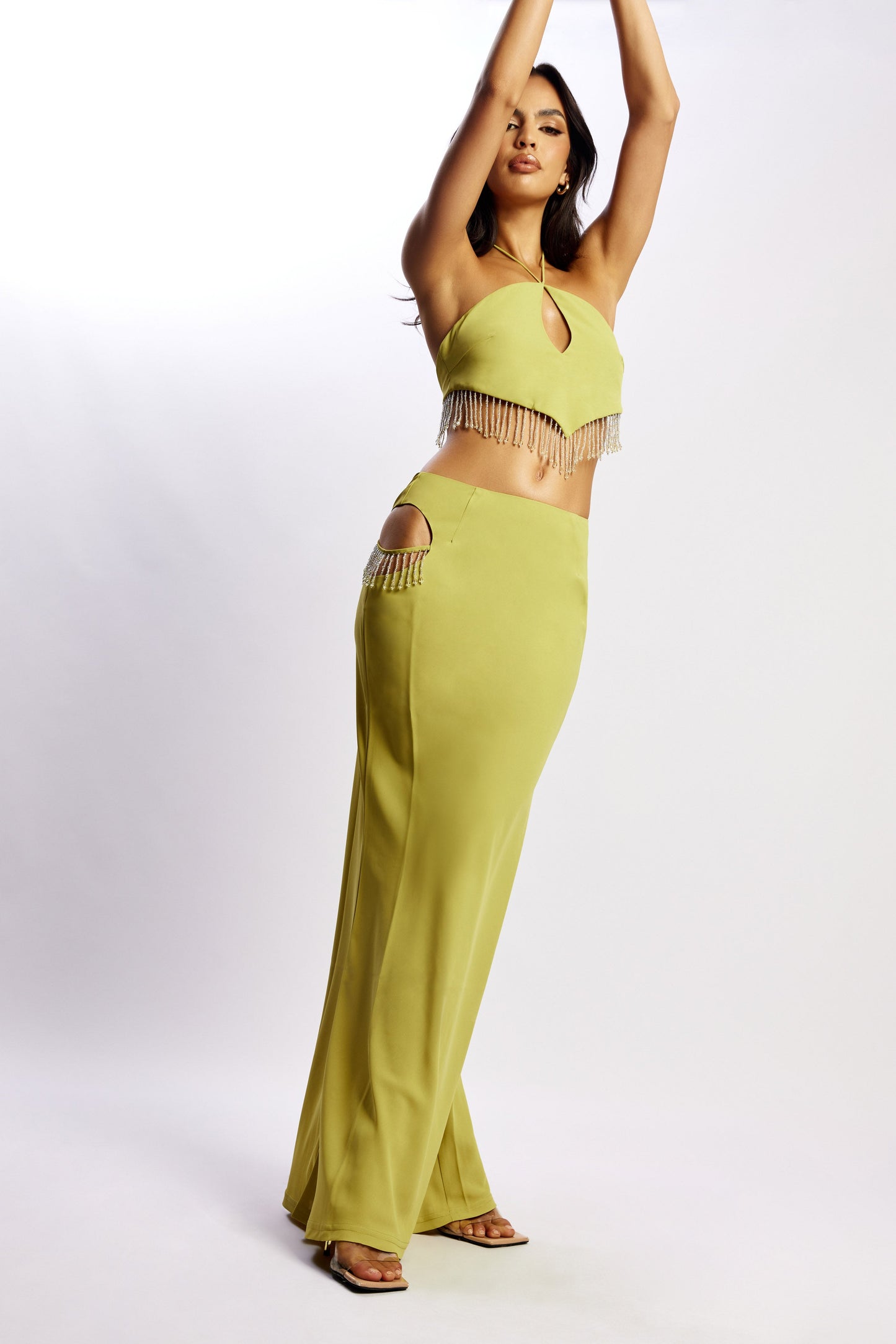 Jayleen Maxi Skirt With Fringe - Chartreuse