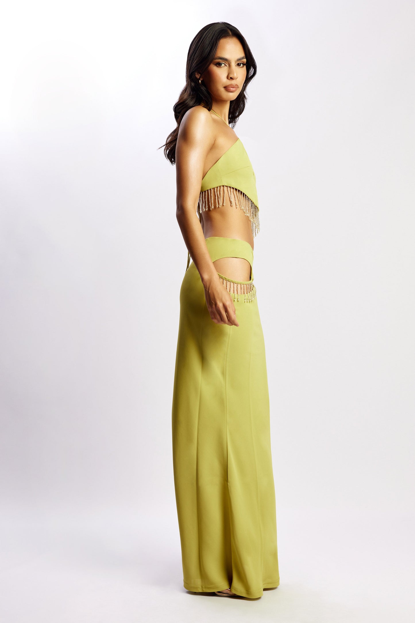 Jayleen Maxi Skirt With Fringe - Chartreuse