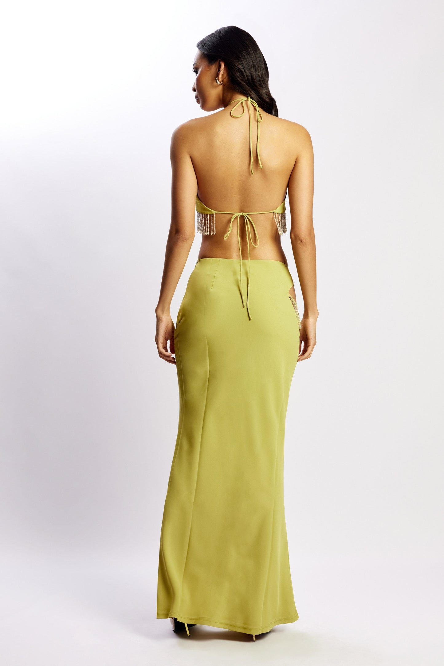 Jayleen Maxi Skirt With Fringe - Chartreuse