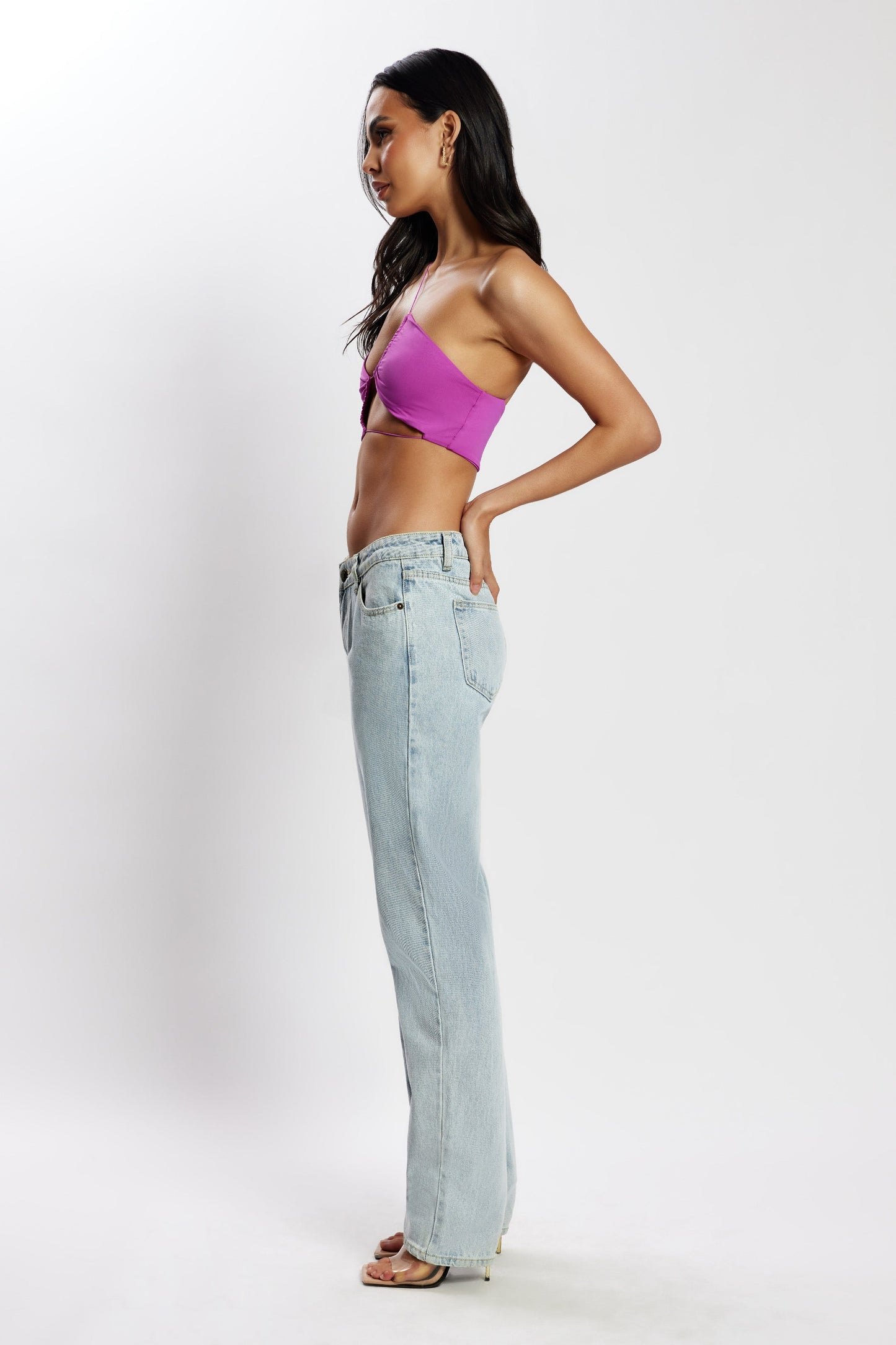 Montana Ruched Cut Out Crop Top - Violet