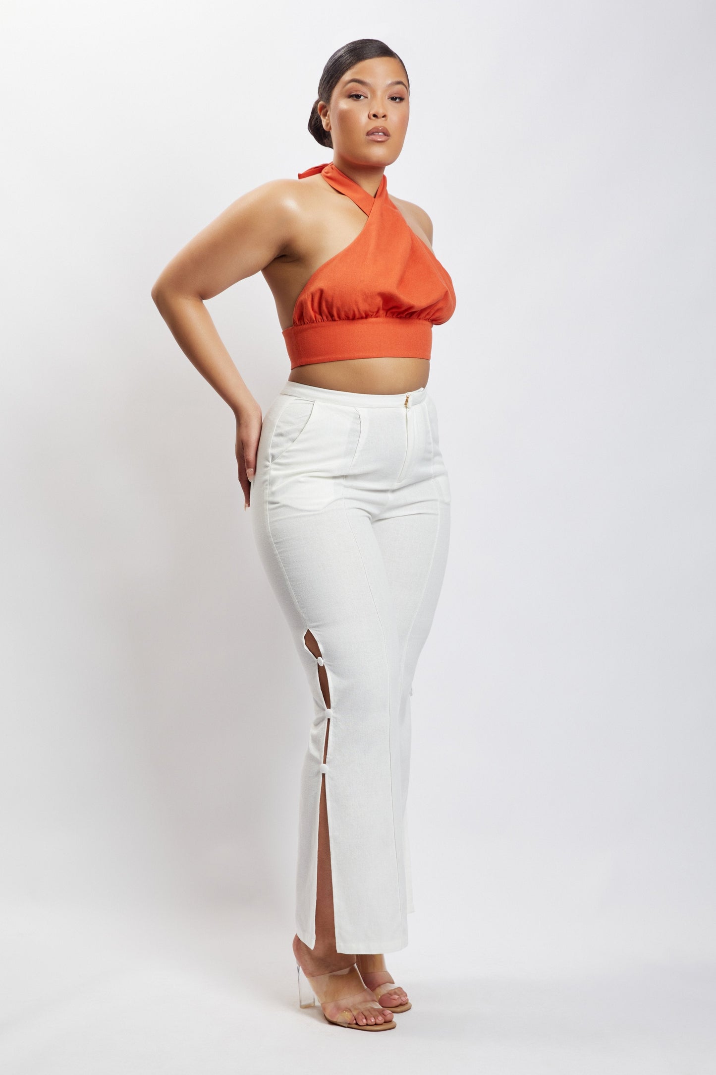 Piper Halter Neck Linen Crop Top - Terracotta