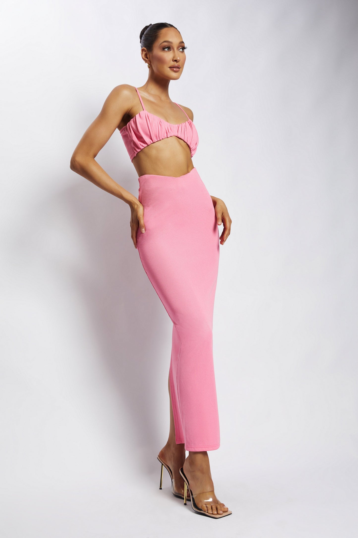 Jordan Ruched Front V Front Top - Pink