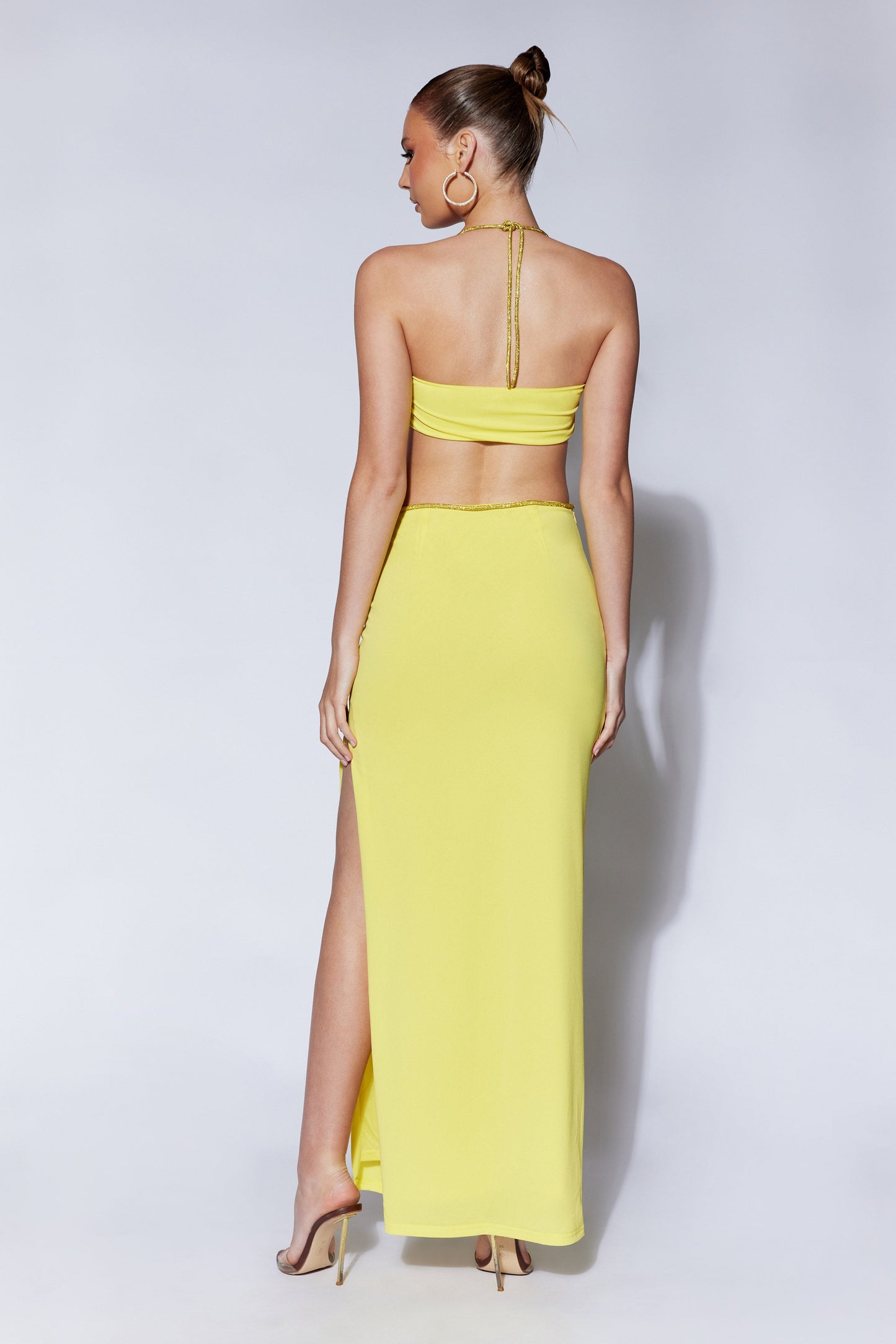 Sweeney Diamante Maxi Skirt With Split - Chartreuse