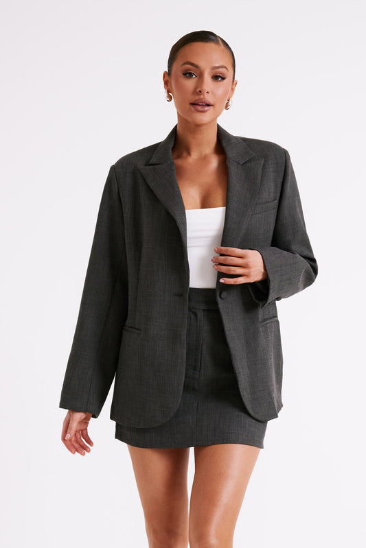 Drew Oversized Textured Blazer - Charcoal