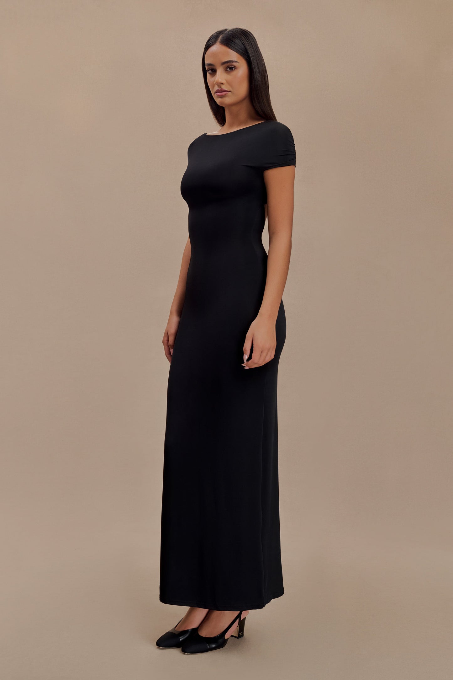 Imogen Off Shoulder Slinky Maxi Dress - Black