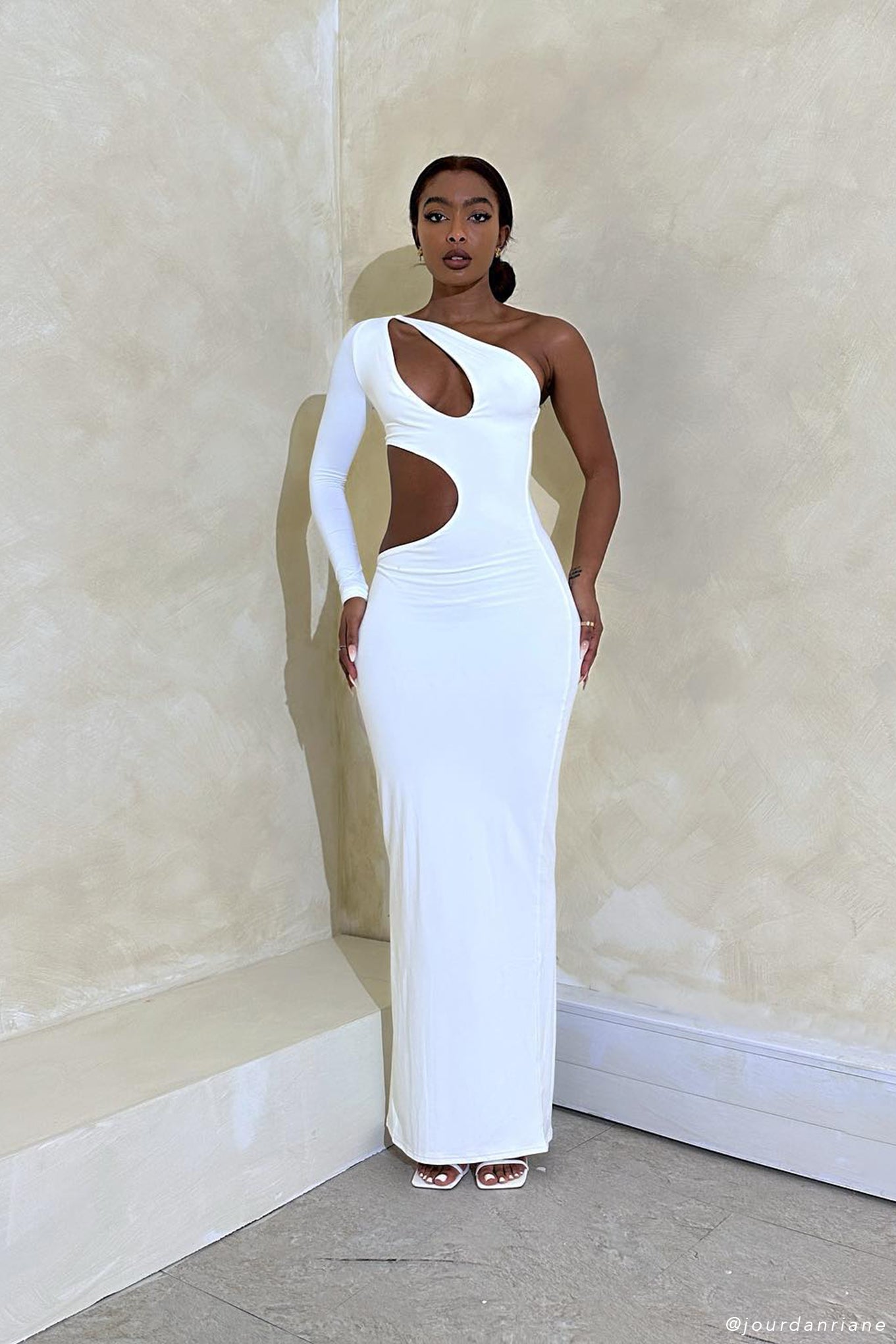 Joyce One Shoulder Cut Out Maxi Dress - White