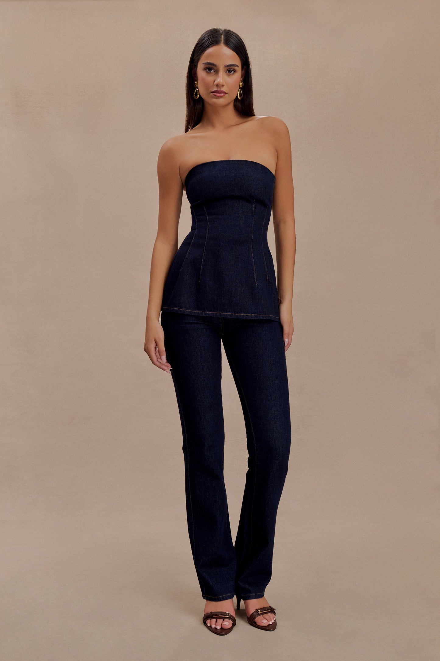 Madelyn Strapless Longline Denim Top - Indigo Blue