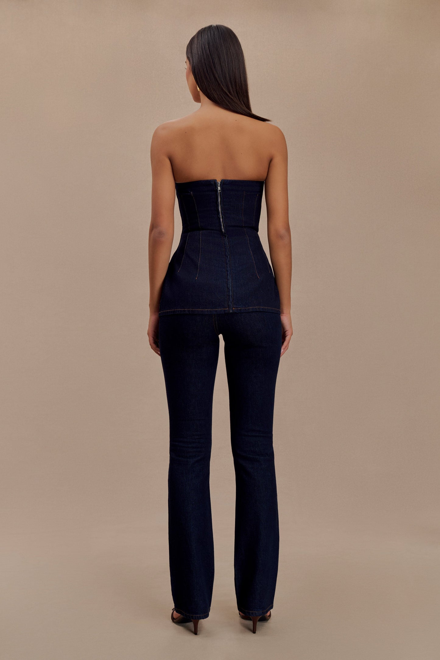 Madelyn Strapless Longline Denim Top - Indigo Blue