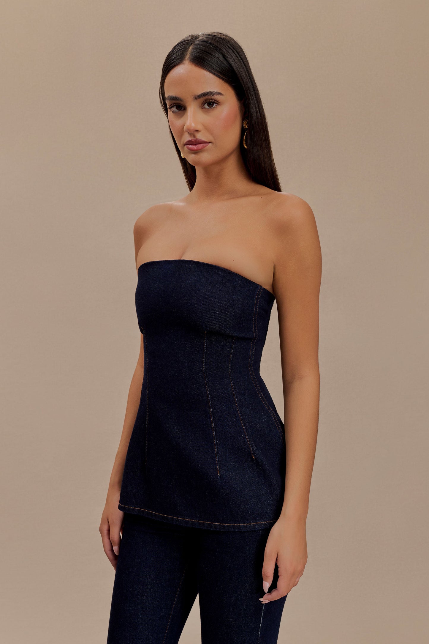 Madelyn Strapless Longline Denim Top - Indigo Blue