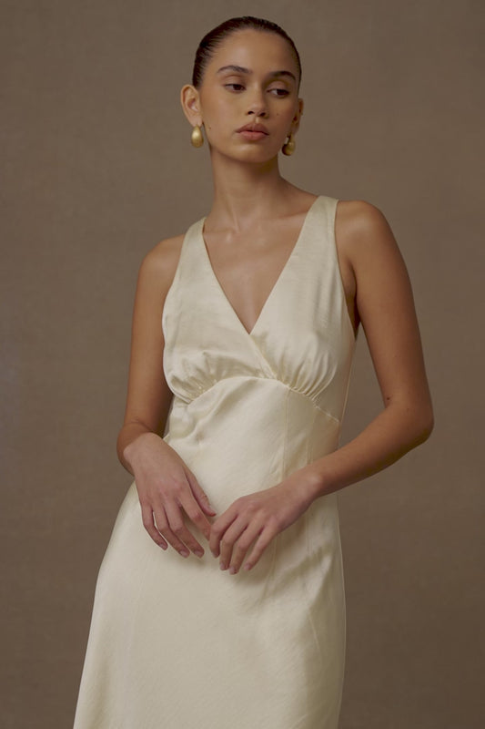 Meghan Satin Maxi Dress - Lemon Sorbet