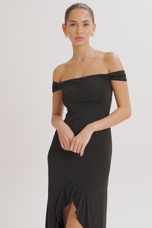 Eisley Slinky Off Shoulder Maxi Dress - Black