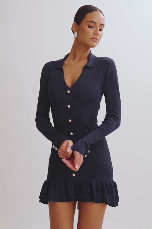 Pareesa Frill Mini Dress - Navy