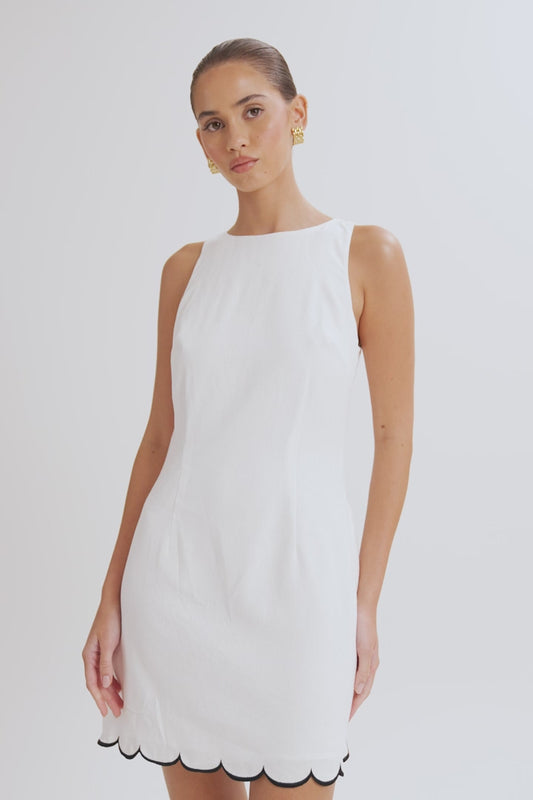 Sofiane Scalloped Linen Mini Dress - Ivory